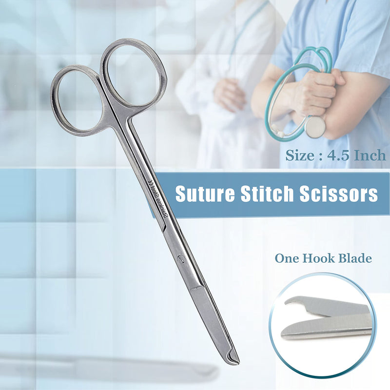 Premium Quality Suture Stitch Scissors with Crescent Delicate Hook- Perfect for Suture Removal, First Aid, EMS Training and More Premium Quality Instrument- Stainless Steel (4.5 Inch Straight) 4.5 Inch Straight