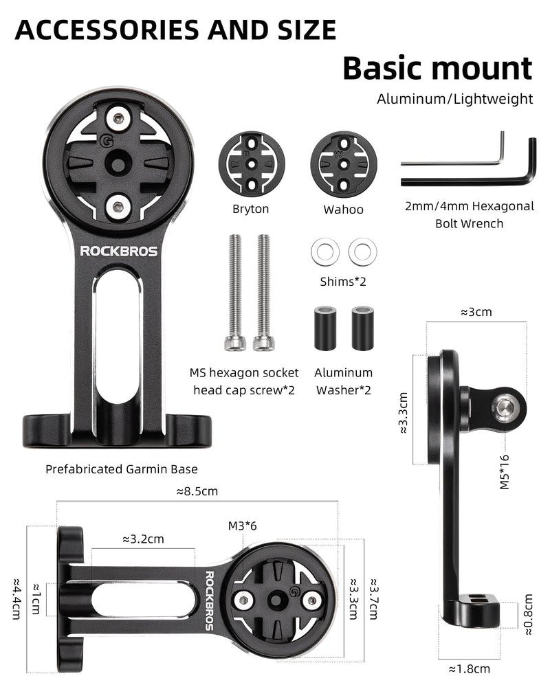 ROCKBROS Bike Computer Mount Out-Front Bike Computer Mount Aluminum Integrated Bicycle Computer Mount Cycling Computer Mount Compatible with Garmin, Bryton, Go Pro Basic mount