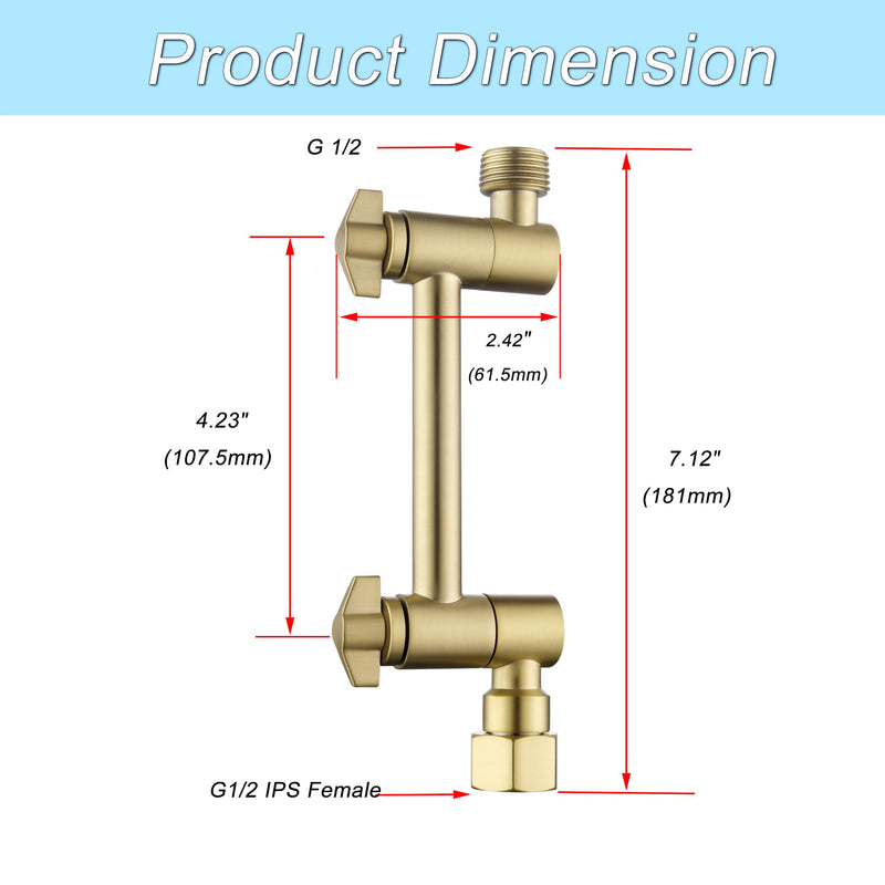 Brushed Gold 4" Shower Head Extension Arm, Senhozi Adjustable Shower Extension Arm for Rain Shower Head, Shower Head Attachment for Shower Extension, SE003BG Brushed Gold 4 Inch