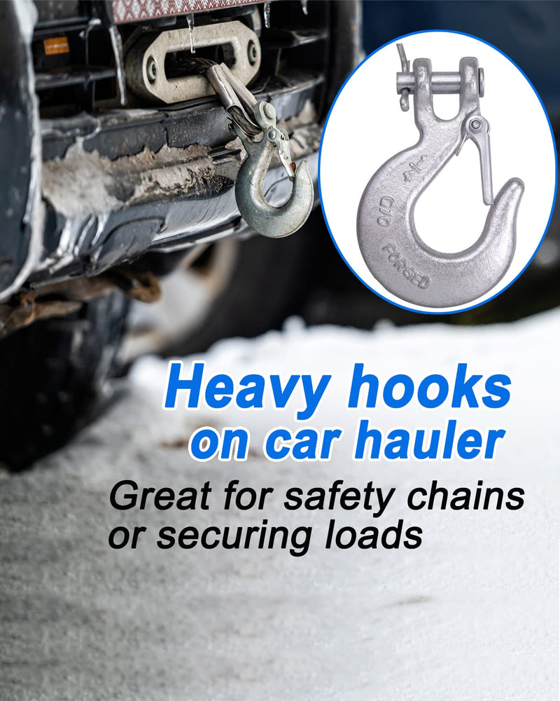 1/4 Inch Safety Chain Hooks, Clevis Slip Hook with Safety Latch, Grade 70 Forged Steel 12,600 Lb for Trailer Truck Transport Tow Winch Hook Trailer(1/4 Inch, 2 Pack) 1/4''(2Pack)