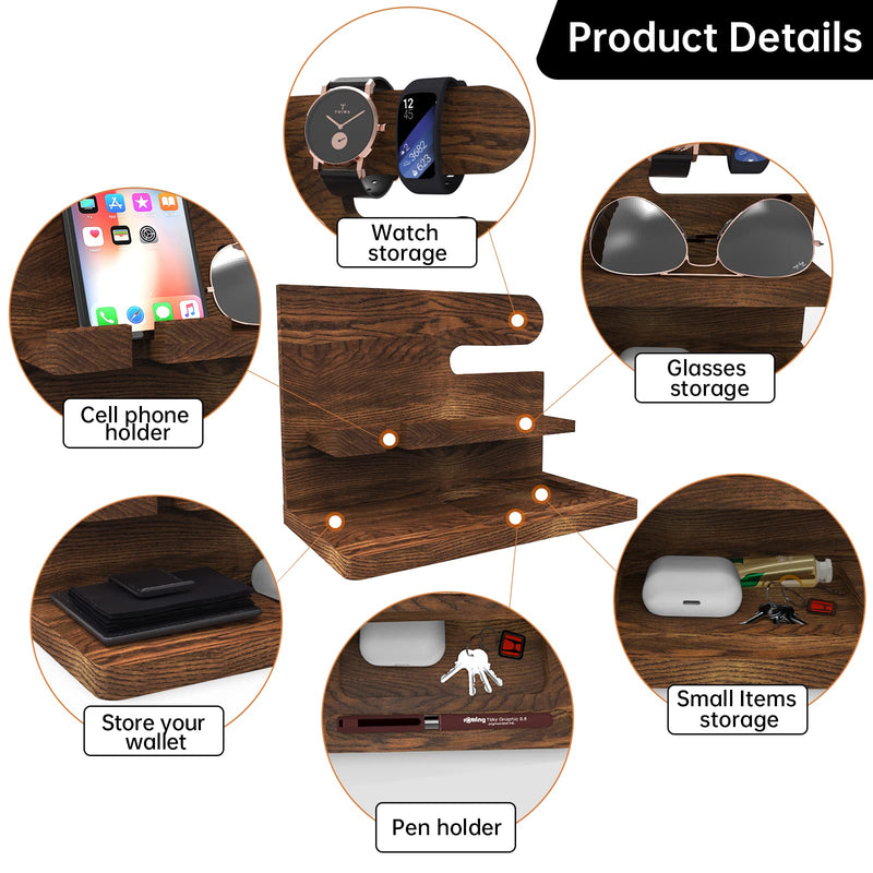 Birthday Gifts for Men Valentines Day Gifts for Men Gift for Dad Wood Phone Docking Station Organizer Wood Bedside Desk Organizer Carbonization