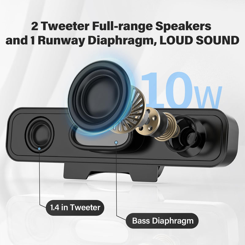 Computer Speakers for Desktop Pc, Monitor Speakers for Laptop,Pc Speakers with Loud Sound,Volume Control Easily Clamps to Monitors(USB-C to USB Adapter Included) (Black) Black