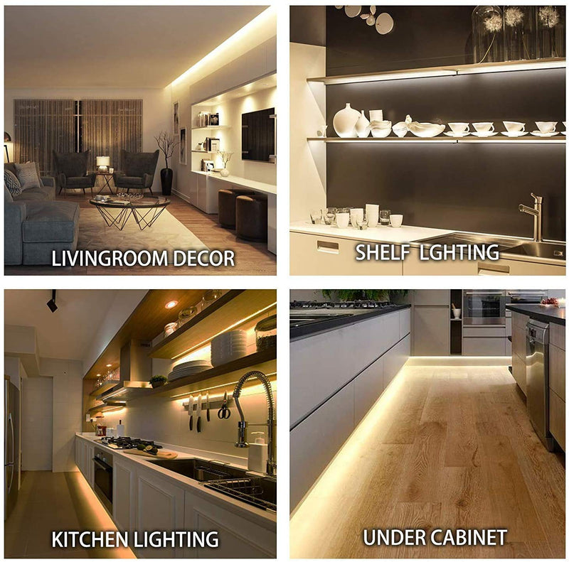 MYPLUS Under Cabinet Lighting Kit, 32.8 Ft Dimmable Led Strip Lights with 600 LEDs,12V, Low Power Safety Adapter, Flexible Tape Light for Kitchen Cabinet,Bedroom,Counter,Shelf (Warm White-3000k) Warm White/3000K 32.8FT/10M
