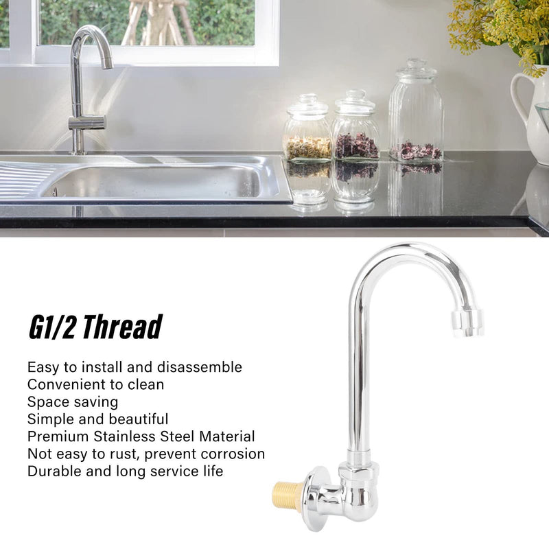 Topyond Foot Pedal Faucet Stainless Steel G1/2 Thread Wall Mounted Knee Valve Basin Foot Pump Water Faucet, for Home Hospital Railway Station Factory