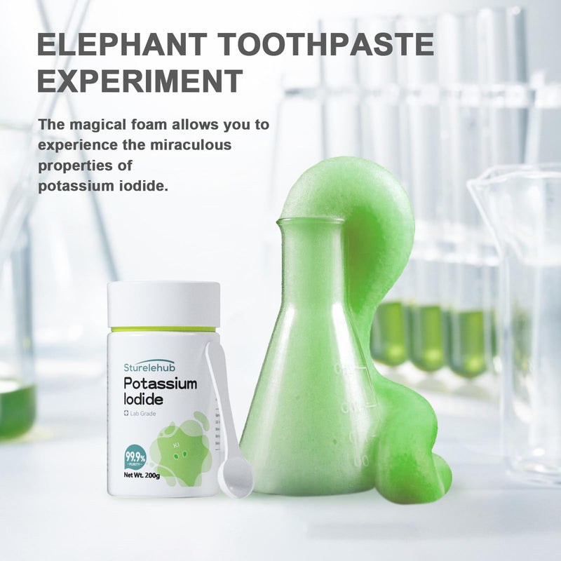 Potassium Iodide, 99.9% Purity, Powder/Crystals, 200g Lab Grade for Elephant Toothpaste, Potassium Iodide Powder for Laboratory Teaching 7.05 Ounce (Pack of 1)