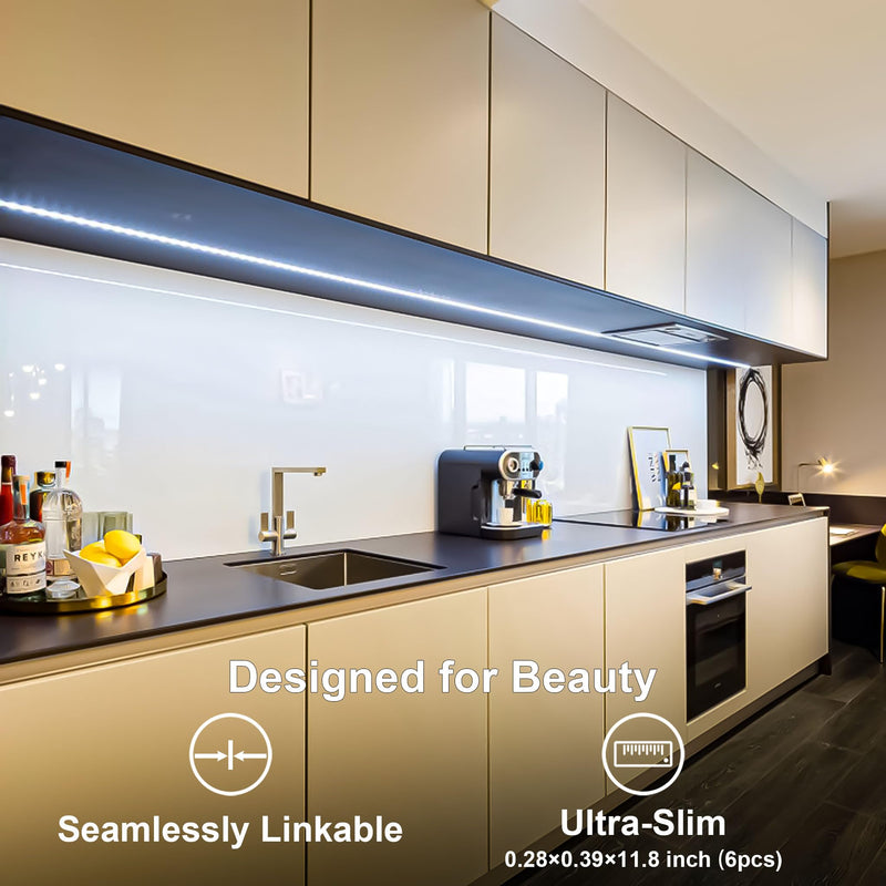 Under Cabinet Lights, Plug in, Seamlessly Linkable 12 Inch, 6 Bars+Switch+Extensions, Under Counter Lighting for Kitchen, Closet, Gun Safe, Shelf, Display Case, LED 5000k Daylight 6 Pack