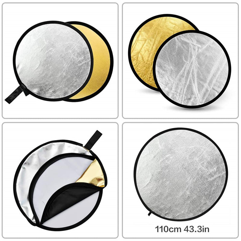 GODOX 43" 110cm 2-in-1 Collapsible Round Portable Disc Light Reflector with Bag for Studio and Photography - Gold, Silver