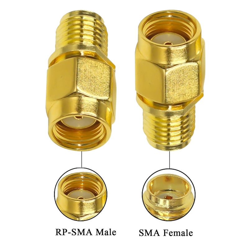 2PCS SMA Coax Connector Cable Gender Changers, SMA Female to RP-SMA Male Coax Adapter Low Loss Coaxial Connector for Radio Antenna, Audio Gold