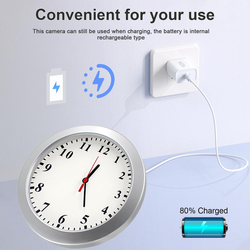 Hidden Camera Wall Clock - FHD Nanny Cam with Motion Detection - Spy Camera for Indoor Office Home Security - No WiFi Function - SD Card Not Included