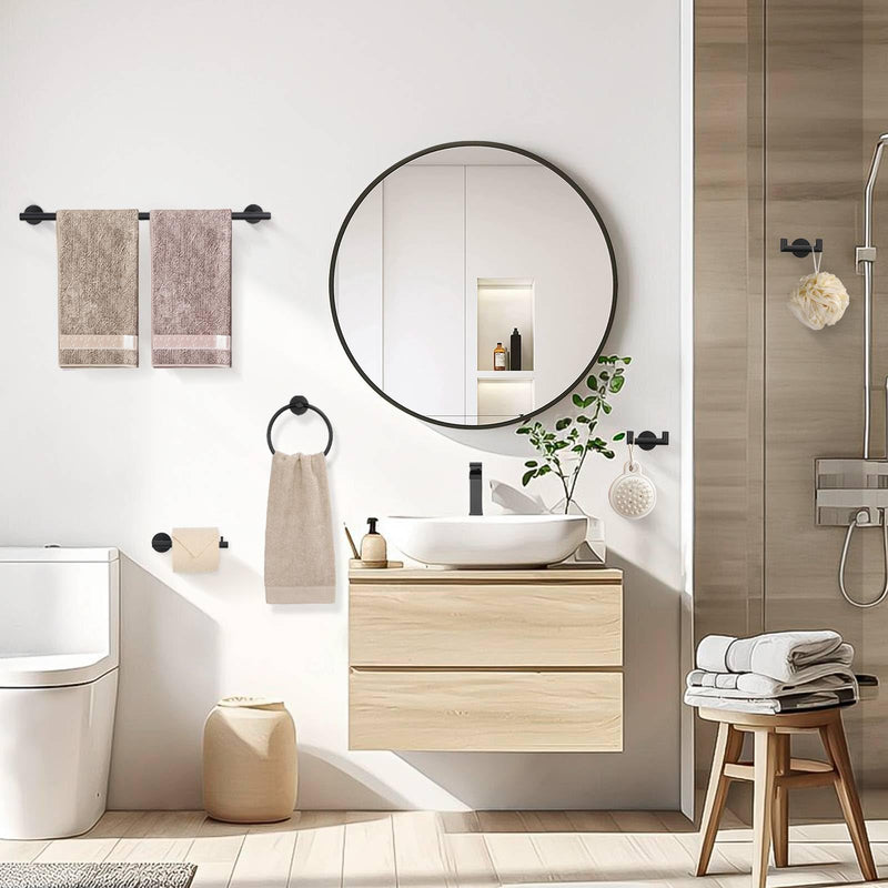 5 Pieces Towel Bar Set Matte Black Bathroom Hardware Accessories Set Stainless Steel Towel Racks Set for Bathroom,Wall Mounted 23.6 Inch Bathroom Hardware Set 5 Pieces