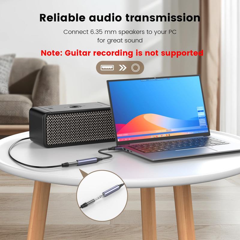 MOSWAG USB to 1/4 Jack Audio Adapter, USB to 6.35mm Female Headphone Aux Adapter with External Sound Card Compatible with Laptop, PC, Amplifier, Speaker, 6.35mm Headphone (NOT for Recording and Mic) 10 Inch/25 CM Black