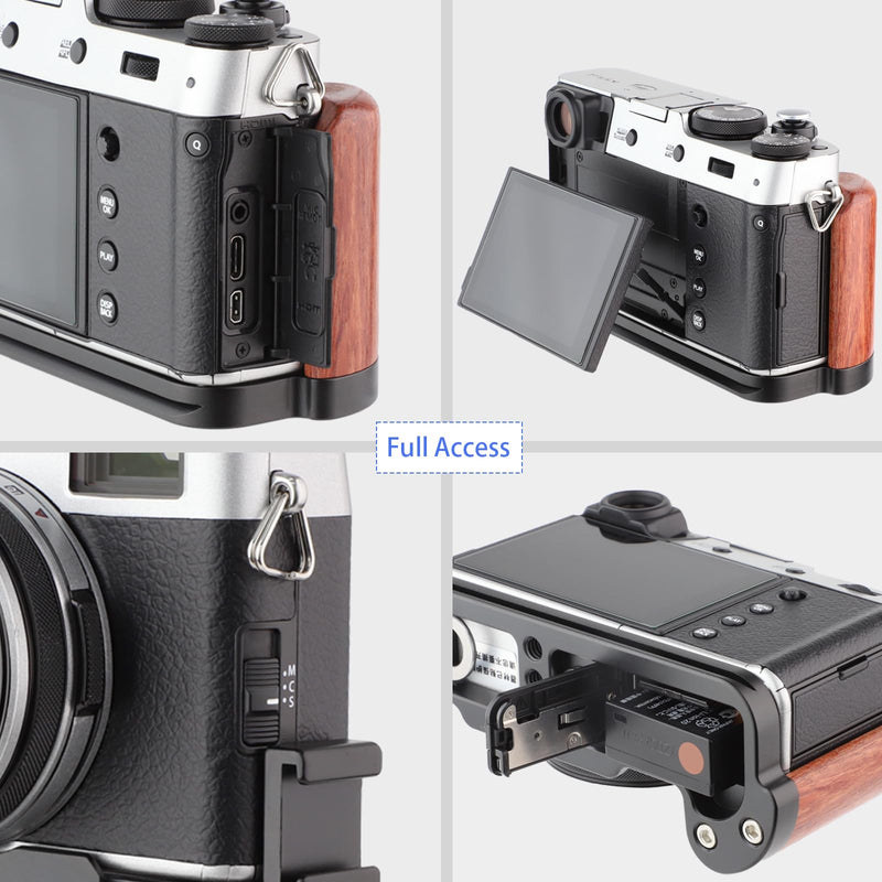 Leftfoto X100V Camera Handgrip L Plate Bracke with Wooden Grip for Fujifilm X-100V Vlog Digital Camera,with Arca Swiss Type Bottom Plate and Cold Shoe