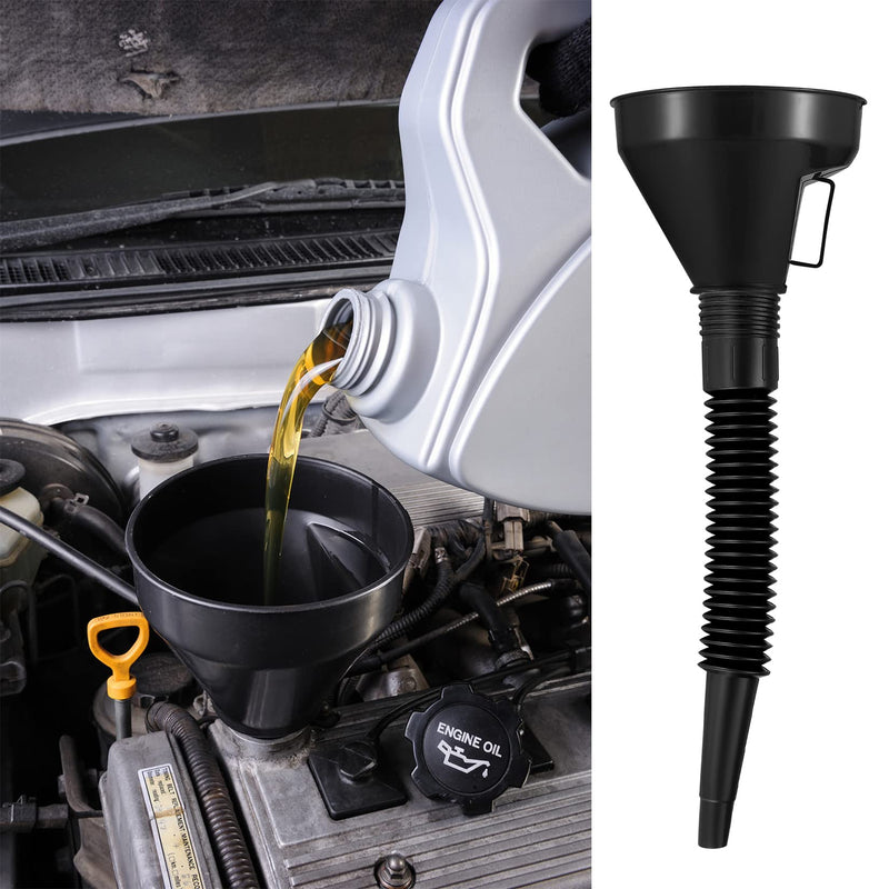 6 Pcs Automotive Funnels Set, Wide Mouth Fuel Funnels, Plastic Long Neck Oil Funnels, Flexible Right Angle Funnels, with Detachable Spout and Filter for Water/Gasoline/Coolant/Engine Oil