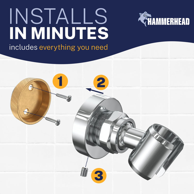 HammerHead Showers® Solid Metal Handheld Shower Head Holder Wall Mount – Chrome – Adjustable Screw Mounted Shower Wand Holder with Pivot Ball – Shower Hose Holder, Fits Most Handheld Shower Heads
