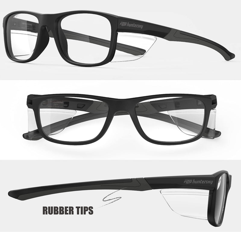 HTS HUNTERSKY TR90NZZ Safety Glasses with Side Shield Small Size Women Men ANSI Z87 Anti Fog Scratch Resistant Lab Pickleball Black/Clear 2 Pack