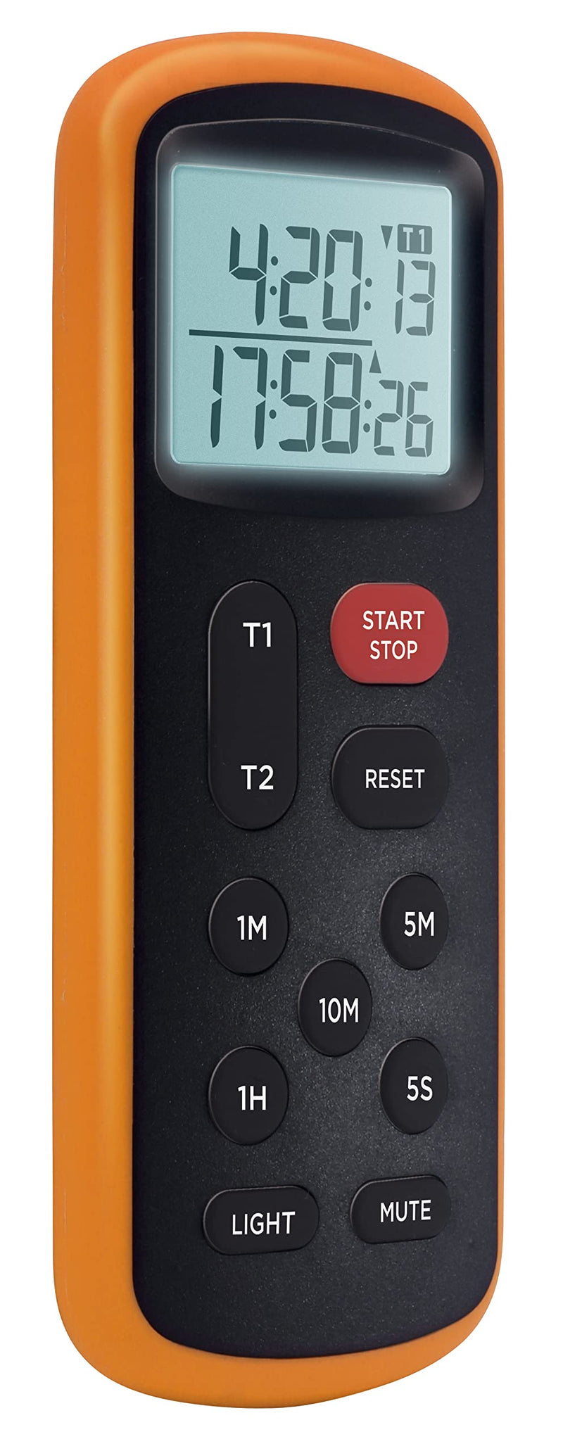 Lavatools KT8 Digital Kitchen Dual Timer & Stopwatch, Backlight, Ultra Loud Alarm, Mute Function, Quick-Set Buttons, Hang Hole, Magnetic for Cooking and Classroom with Lanyard Tangerine