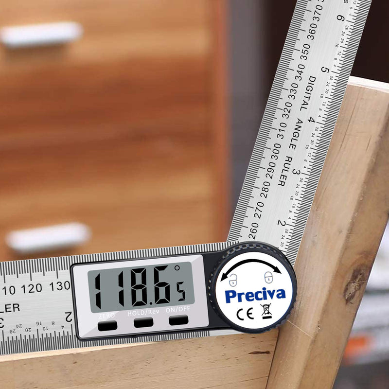 Protractor, Preciva digital protractor with screen HOLD - and 180° rotatable function, 400mm bevel ruler made of stainless steel for woodwork, home work - large display