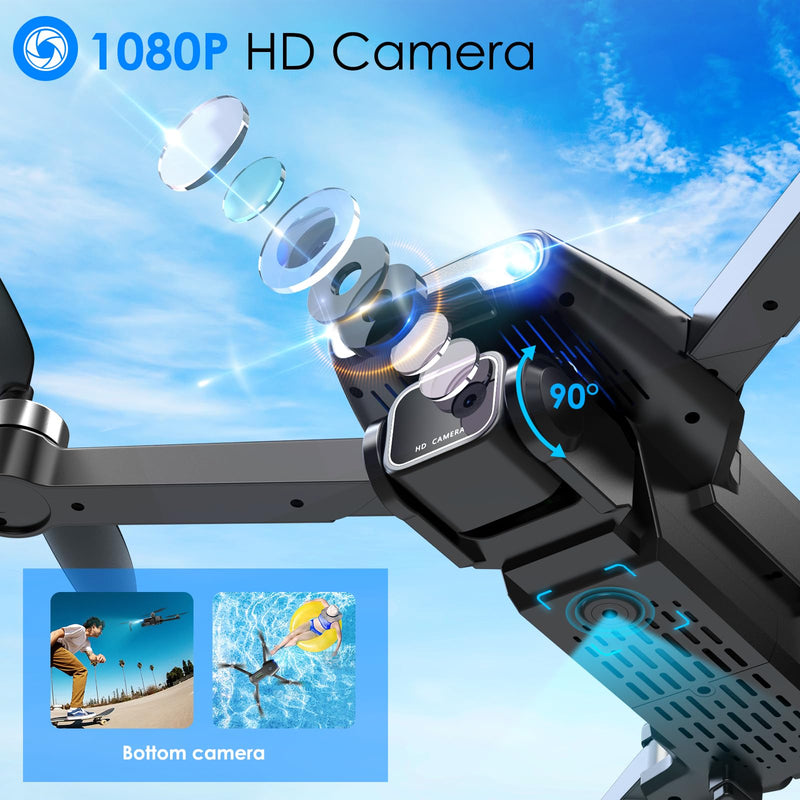 Drone with Camera, 1080P FPV Foldable Drone with Brushless Motor, One Key Take Off/Land, Altitude Hold, 360° Flip, Gravity Control, 2 Batteries, 3 Speeds Mini Drones for Kids Beginners