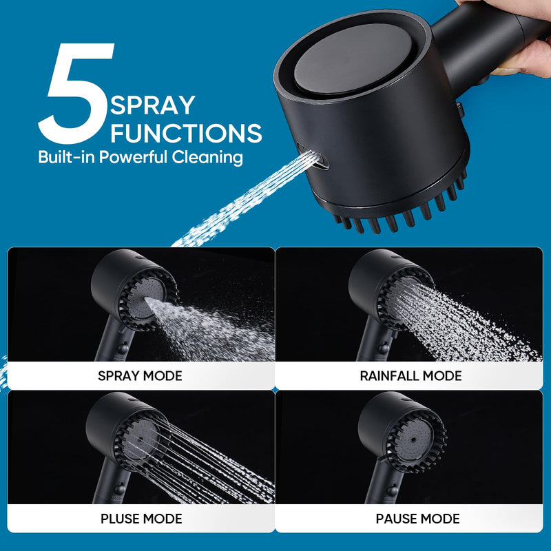 Cobbe Ion Drops Filtered Shower Head with Handheld, 4+1 Spray Mode Showerhead with Filters, Built-in Power Wash for Hard Water - Remove Chlorine - Reduces Dry Itchy Skin, Black