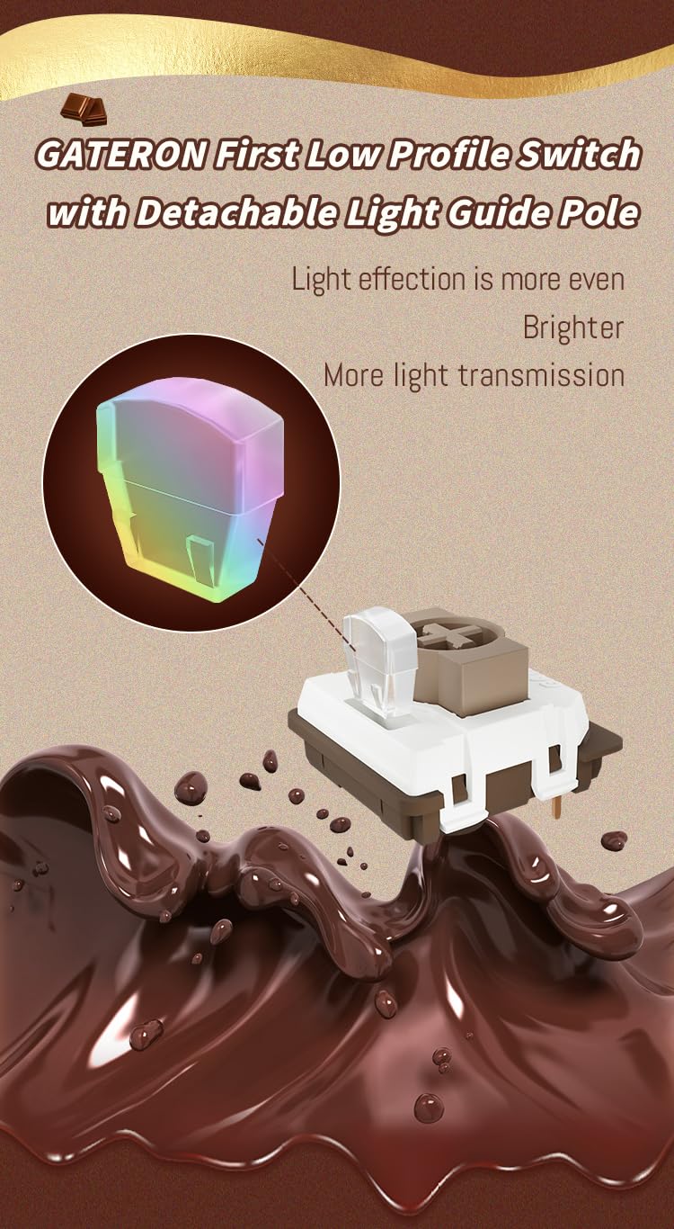 GATERON KS-33 Low Profile Chocolate Keyboard Switches, Tactile 55gf 3 Pin RGB LED Factory Pre-lubed for MX Mechanical Keyboard (35PCS)