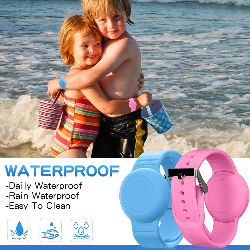 Waterproof Air Tag Bracelet for Kids(2 Pack), Soft Silicone Air Tag Hidden Wristband Kids, Lightweight GPS Tracker Compatible with Apple AirTag (Grow in Dark Blue & Pink) ‎‎‎‎‎‎Grow in Dark Blue & Pink