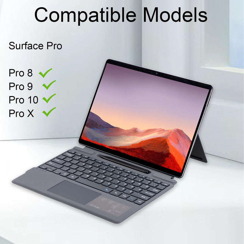 Type Cover for Microsoft Surface Pro 10 / Pro 9 / Pro 8 / Pro X, 13 inch, Portable Slim Wireless Keyboard with Touchpad Tablet Keyboard (Gray with Backlight) Gray With Backlight