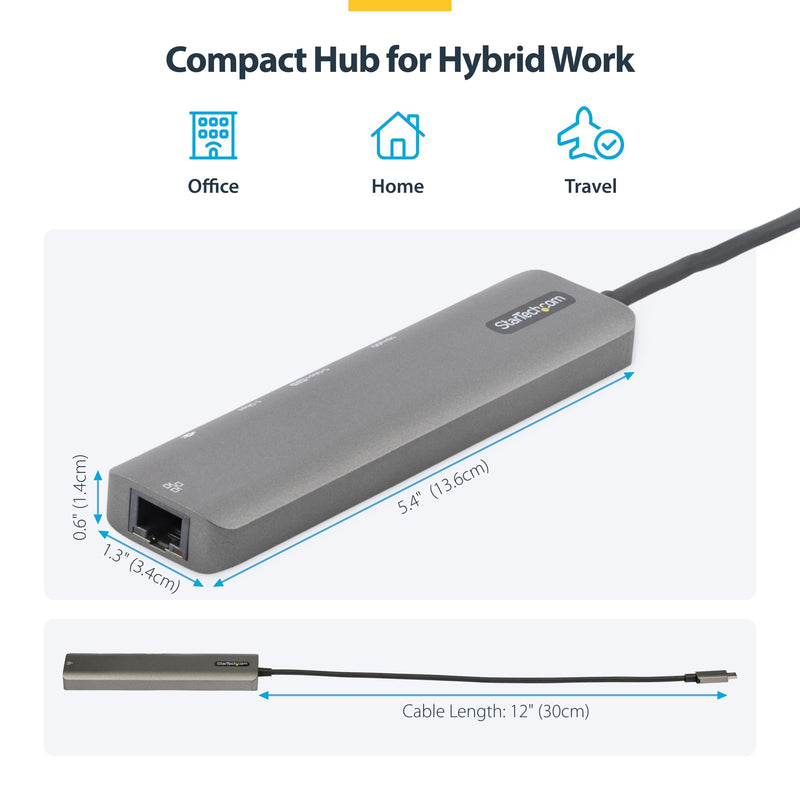 StarTech.com 7-in-1 USB-C Hub, Extra Long Cable Multiport Adapter with Gigabit Ethernet, 4K 60Hz HDMI, Gigabit Ethernet, SD/microSD and 100W Charging for MacBook Pro/Air and Windows