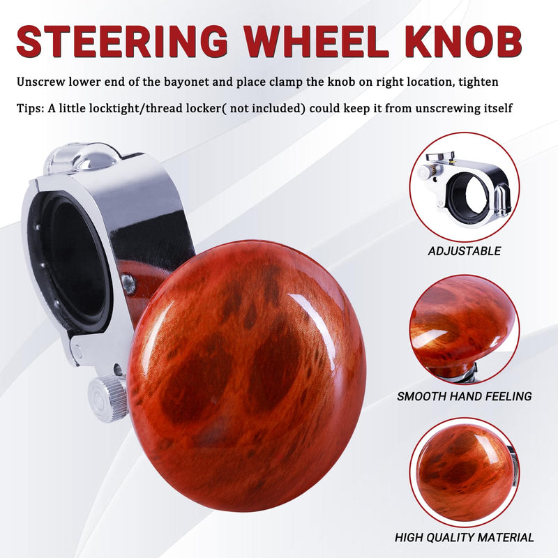 Car Steering Wheel Spinner Knob ABS Head Metal Ring Brown