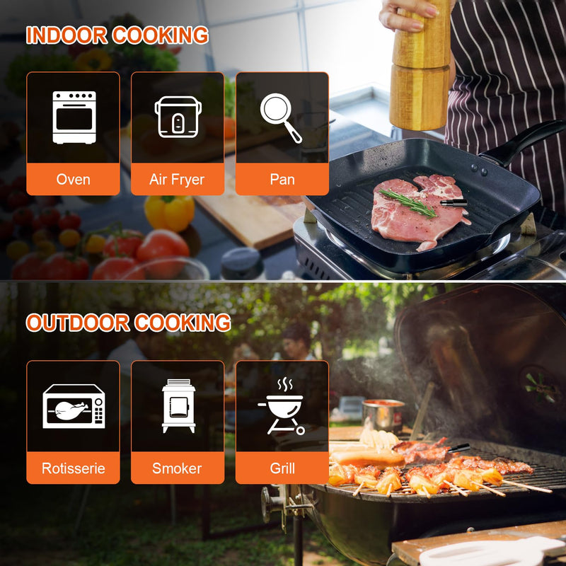 Wireless Meat Thermometer – Digital Cooking Thermometer with Wireless Probe – 500Ft Remote Range Food Thermometer – with iOS & Android Read App -Preprogrammed Temperatures for BBQ, Oven, Grill tangerine