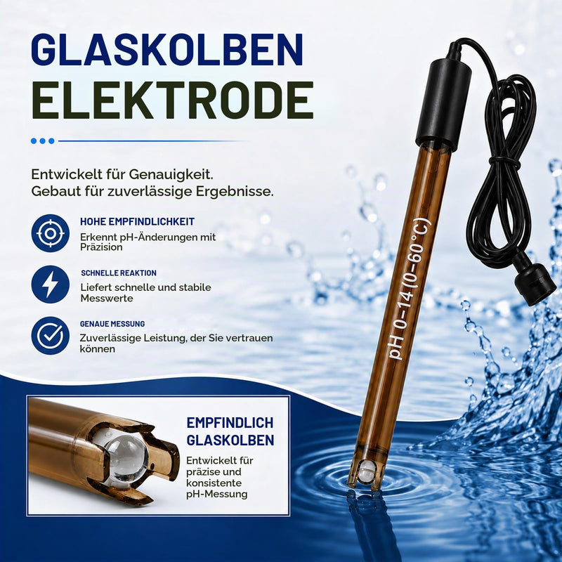 High Accuracy Combination pH Electrode for Continuous pH Monitoring, 0-14 pH Probe with 200 cm Long BNC Connection Cable & Calibration Powder Replacement Kit 200 cm cable