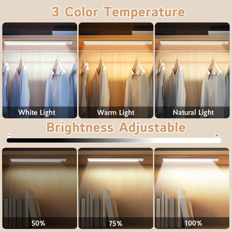 Under Cabinet Lighting Wireless, 4Pack Motion Sensor Light Indoor with 3 Color Temps, Dimmable Closet Lights Battery Operated, LED Magnetic Light, Rechargeable Under Counter Lights for Kitchen Stairs 12inch-4Pack