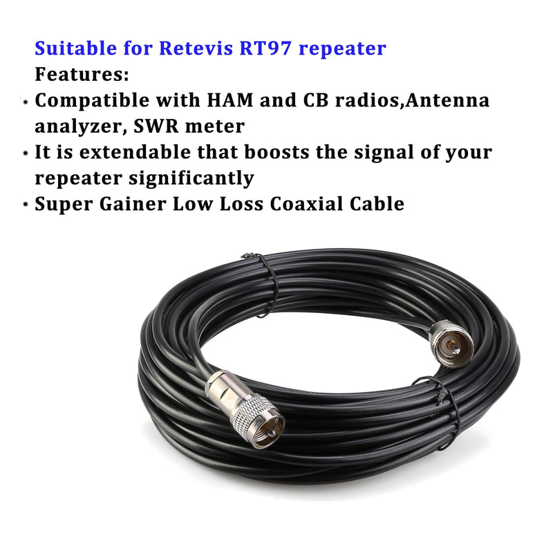 Retevis Coaxial Cable Low Loss Pure Cupper Coax Extend Cable with SL16 Connector Compatible RT97 Repeater Two Way Radio Ham Radio (15 Meters, 1 Pack)