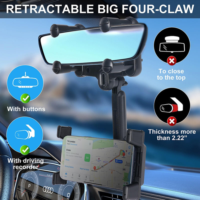 Phone Mount for Car,Car Rear View Mirror Phone Holder, multifunctional 360°Rotatable and Retractable Tablet Holder for Car，Suitable for iPhone1,iPad,Samsung Z Fold 5 4, All Foldable Phones