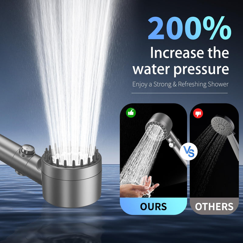 Vatex Filtered Shower Head with Handheld, High Pressure 4 Spray Showerhead with ON/OFF Switch, Shower Heads with 2 Filters for Hard Water Remove Chlorine, Reduce Dry Itchy Skin, Gray