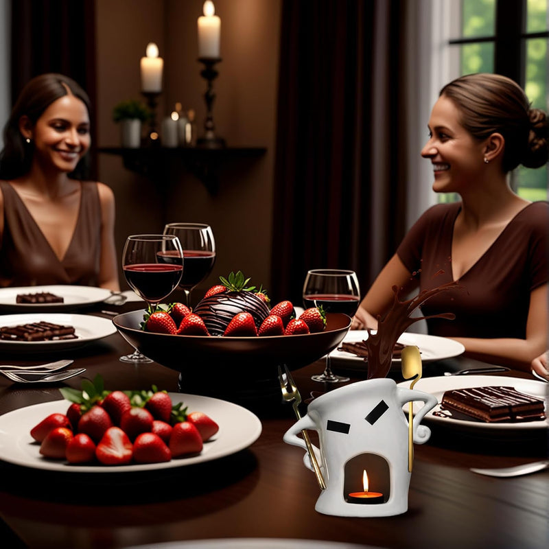 Mini Ceramic Fondue Set: Chocolate Fondue Melting Cup, Cheese Fondue Pot, Candy Mini Fondue Cups with 1 Fork & 1 Scoop - Food-Safe Gift for Parties, Gifts, Cozy Nights (Gold, 5.5 inches) Gold