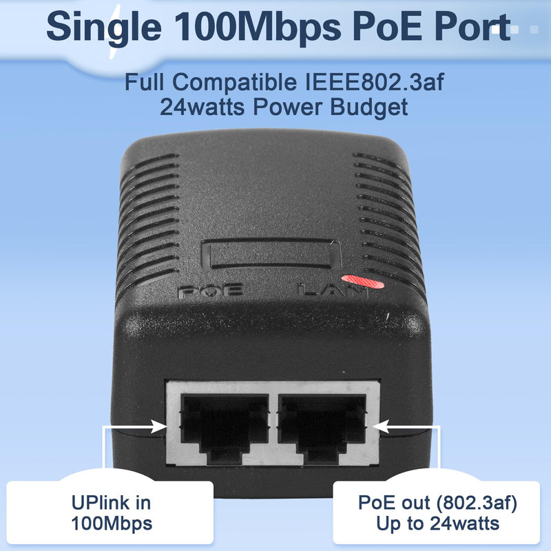 KERUI 48V PoE Injector 100Mbps Ethernet Power Supply PoE Injector POE Adapter Injector IEEE 802.3af Compliant for IP Cameras, IP Phone, PoE Devices