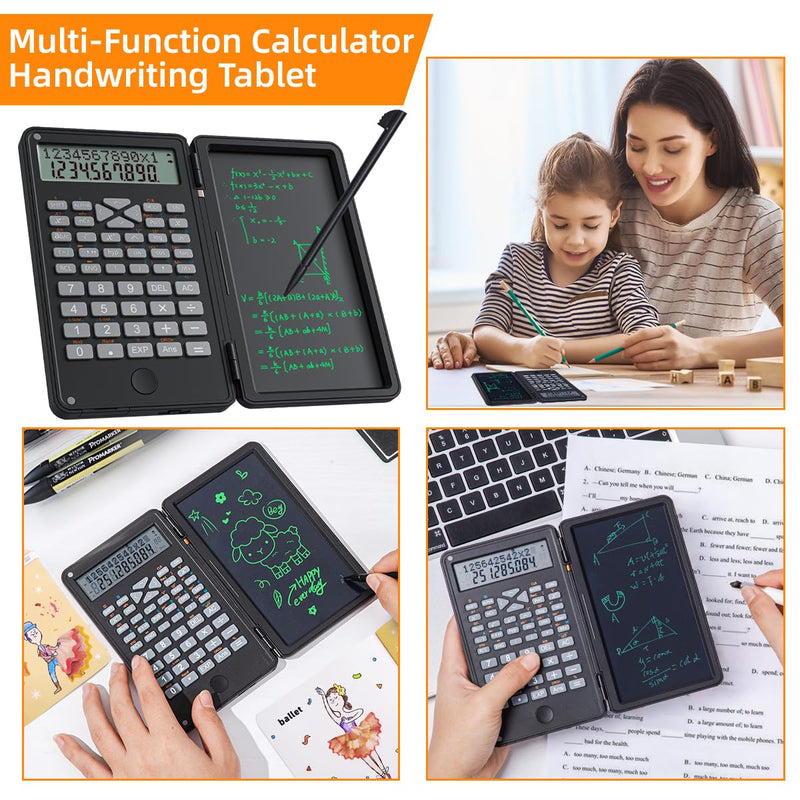 Scientific Calculator with Writing Pad, 240 Computing Functions, Foldable Case, HD Screen, Anti-Deletion Lock & One-Click Clear, Perfect for School, Finance & Engineering (Sky Blue) Sky Blue