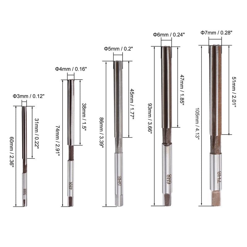 sourcing map Reamer Set 10 Pieces 3/4/5/6/7/8/9/10/11/12 mm, Accuracy H8 | Carbon 6 Groove Cylinder Shank Hand Reamer