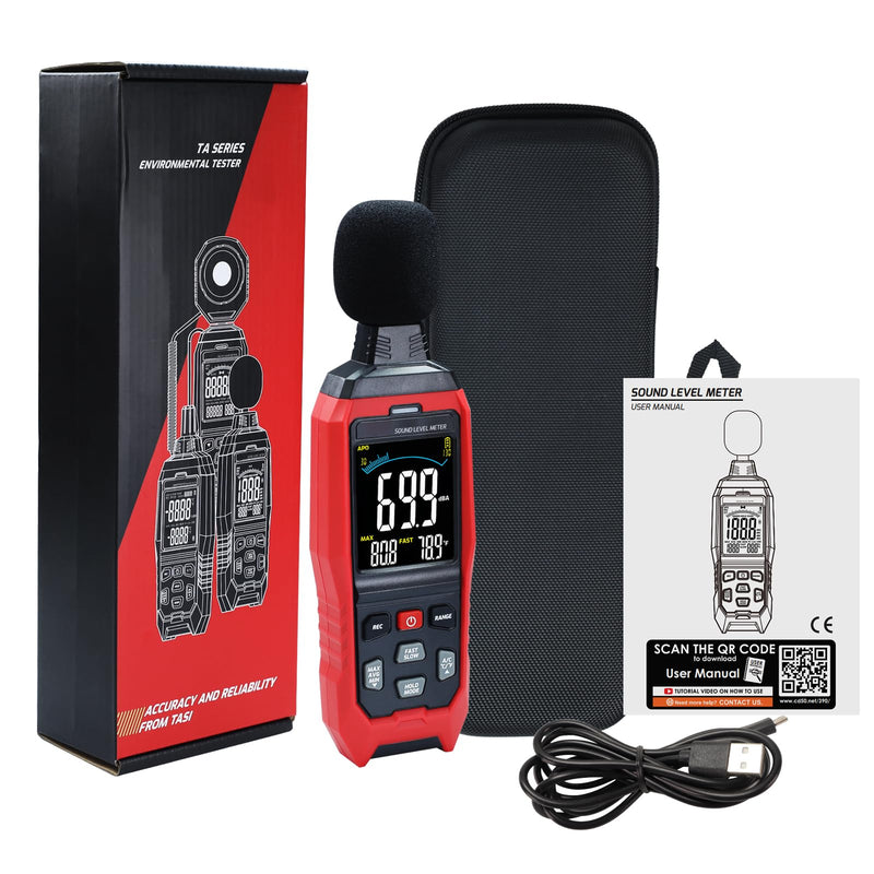 Decibel Meter with Data Logging Sound Decibel Meter Data Logger 30~130dB Sound Level Meter with Acoustic Visual Alarm, Sound Meter with Export Data, PC Connection