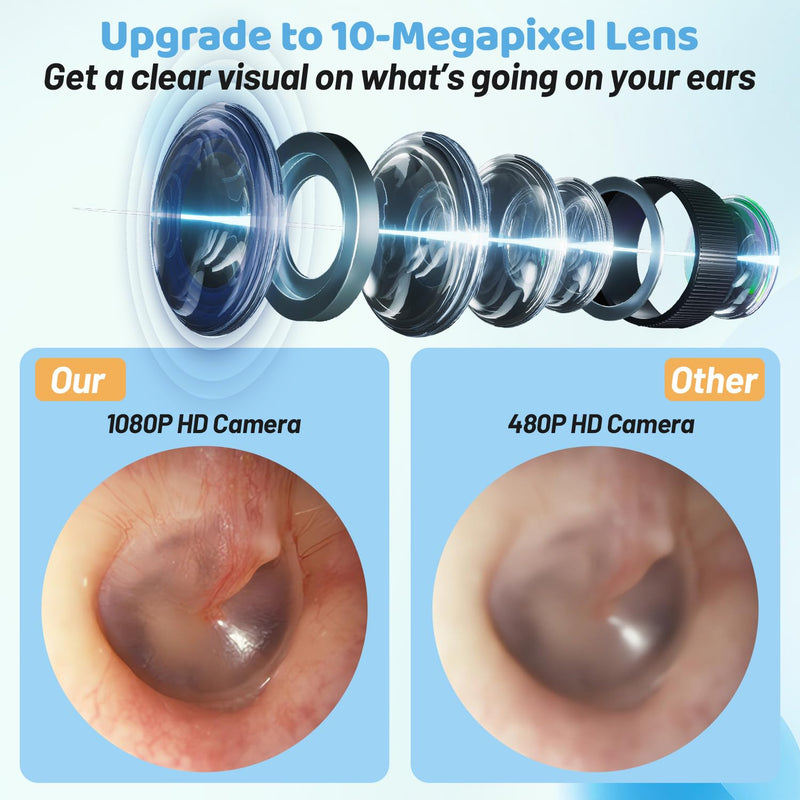 Ear Cleaner with Camera HD 5MP - 6 LEDs | Dimmable LEDs. IP67 Waterproof For adults and children. Wireless App control. 90 minutes. Battery.
