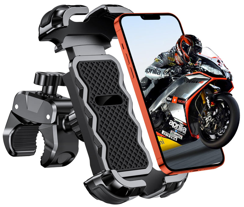 Motorcycle Phone Mount, Upgrade Bike Phone Mount [1s Lock][Secure Protection], 360° Rotatable Phone Holder for Mountain Bike/ATV/Scooter Handlebar, Compatible with iPhone/Samsung 4.7-6.7"