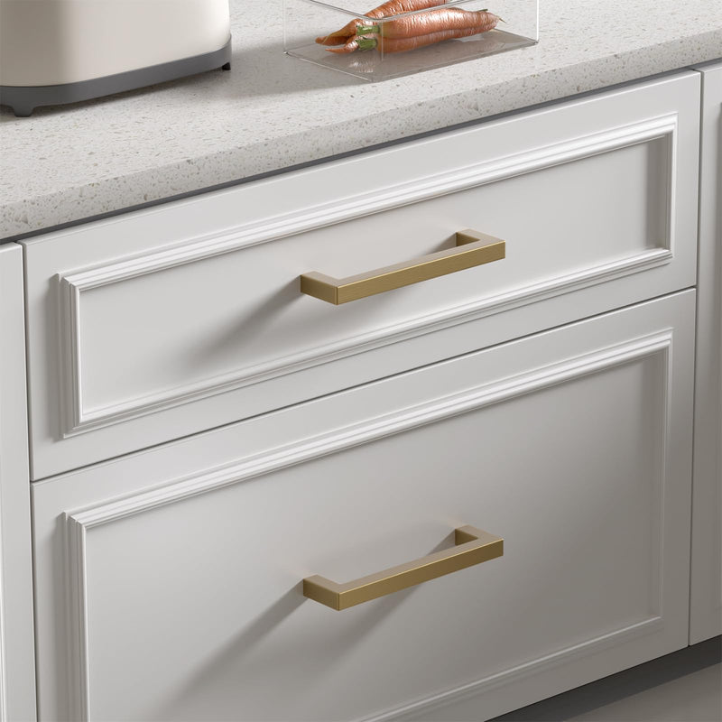 Goldenwarm 10 Pack 2-1/2 Inch Champagne Bronze Cabinet Pulls Gold Cabinet Handles Champagne Gold Drawer Pulls Brushed Bronze Drawer Handles Kitchen Square Hardware for Bathroom Dresser 2-1/2in Hole Centers
