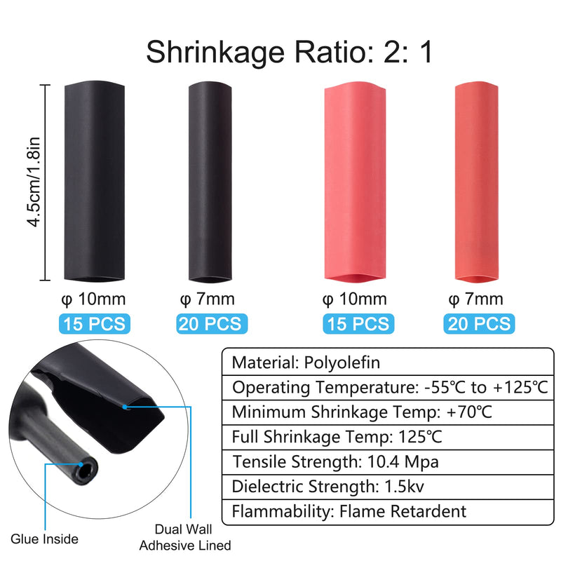 Cable Lugs Bolt Hole Ring Cable Lugs Tinned 70pcs Heat Shrink Tubing 2:1 Set 70pcs Tubular Cable Lugs with 8 Size 10 8 6 4 AWG 140PCS