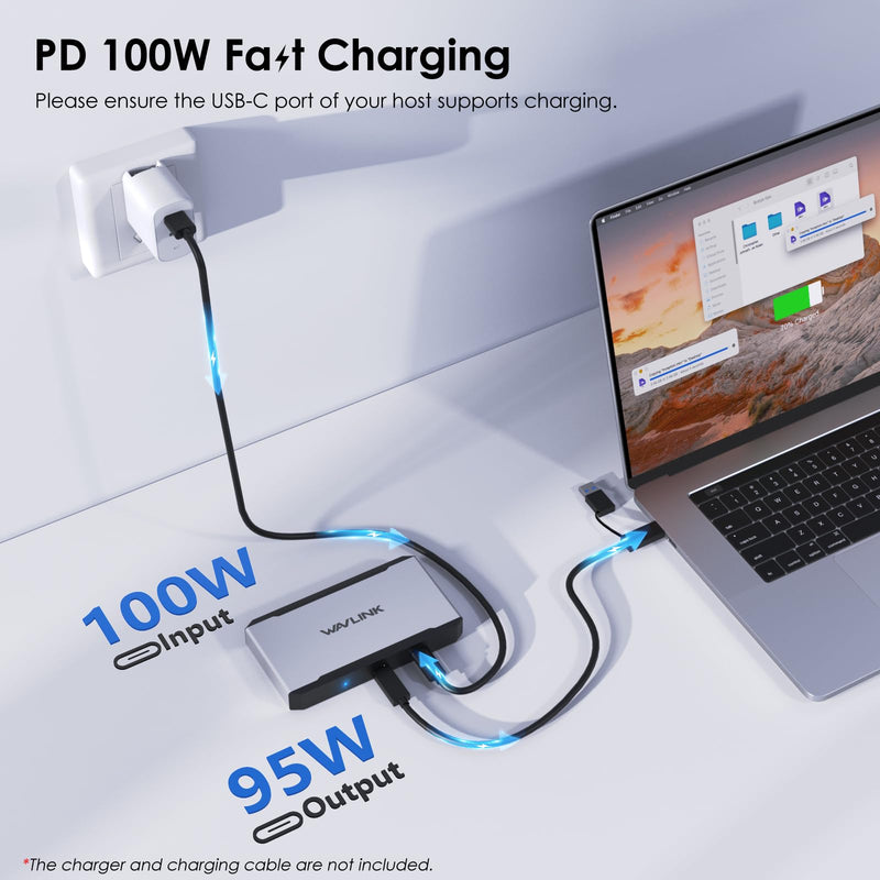 WAVLINK Triple Monitor Adapter for M1/M2/M3/M4 macOS Systems. Type-C&A Hosts, 100W PD in, 3 HDMI 2 DP Available, Triple 4K@60Hz, SMI Driver Required