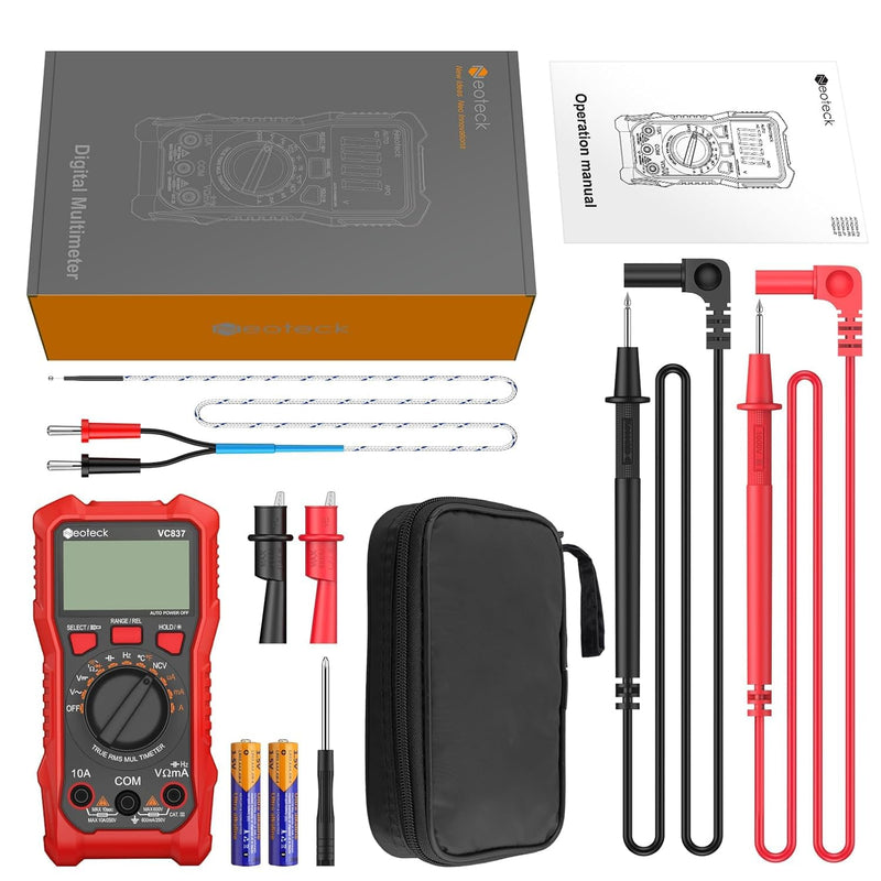 Neoteck 6000 Counts True RMS Digital Multimeter,Auto Range Multimeter with NCV,AC/DC Voltage Current Resistance Capacitance Frequency Temperature Duty Cycle Voltmeter for Home Automotive Electrician Red 6000Counts(AC/DC 600V)