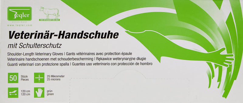 Teqler Veterinary Gloves with Shoulder Protection, Green/Transparent, Pack of 50 (Pack of 1)