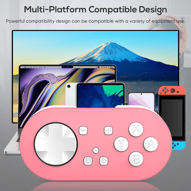 Gorixer Wireless Bluetooth Remote for Anki App-Gamepad Sized Mini Controller for Switch-Windows-Android-MacOS with Cable and Strap(Pink)