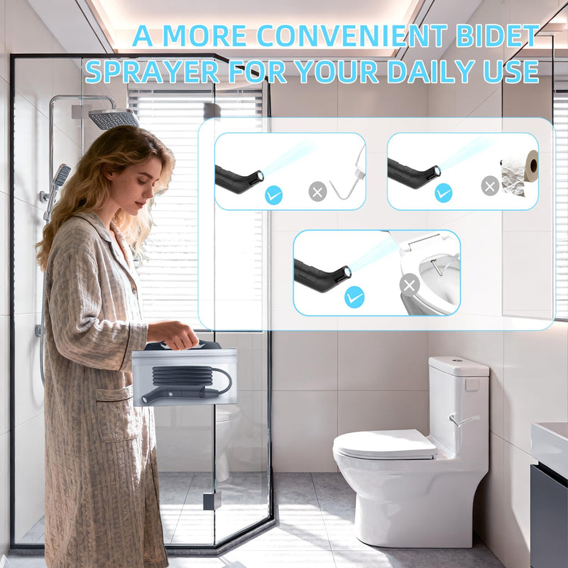 Portable Bidet for Travel with Soft and Strong Water Pressure Modes, USB-C Rechargeable Travel Bidet, Large 2.3L Water Tank for Home and Camping Use (Black) Black