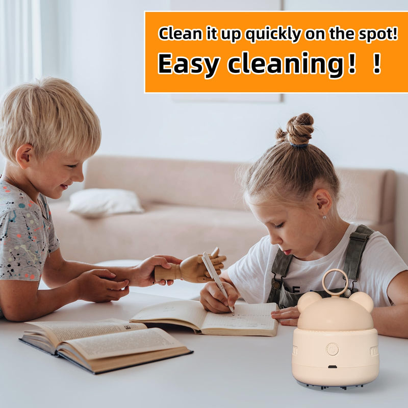 Zmol Mini Desktop Vacuum Cleaner with USB Charging, Cleaning Brush, Bear Head Ring for Easy Grip, 360° Swivel Portable Vacuum Cleaner for Keyboards Office Desks and Other Dusty Debris Beige