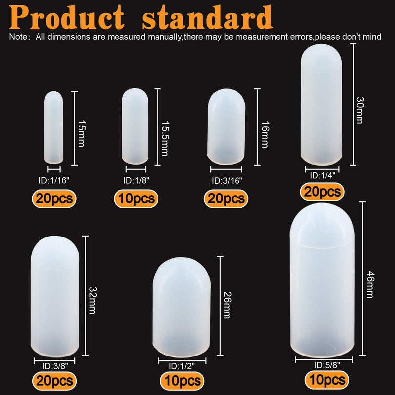 110 Piece High Temp Silicone Rubber Protective End Cap Kit - 3/32" to 3/4" for Powder Coating Custom Painting Anodizing